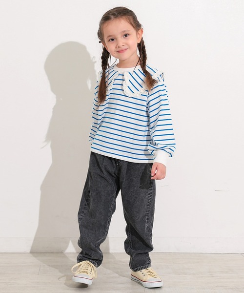 Ocean&Ground（オーシャン&グラウンド）の「セーラーカラーボーダーロンＴ（Tシャツ/カットソー・キッズ・レッド/ブルー・80/90/95/100/110/120）」の8枚目の写真