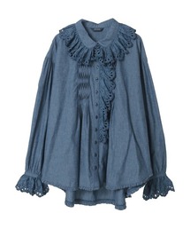 ピンクハウスの水色フリル長袖ブラウス‼️美品❗️ PINK HOUSE｜ピンクハウスのシャツ/ブラウス（ブルー・ネイビー/青色系