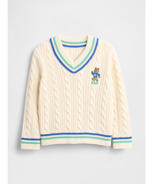 GAP | くまさん GAPロゴ バーシティスタイル Vネック ケーブルニットセーター (幼児)(ニット/セーター)