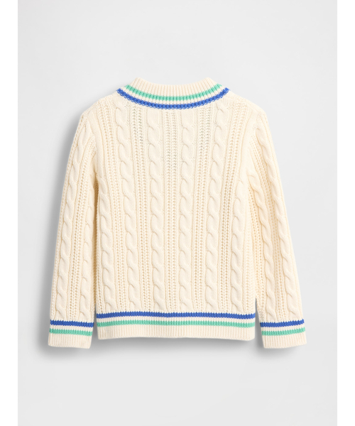 GAP（ギャップ）の「くまさん GAPロゴ バーシティスタイル Vネック ケーブルニットセーター (幼児)（ニット/セーター・キッズ・アイボリー・70cm/80ｃｍ/90cm/95cm/100cm/105cm/110cm）」の2枚目の写真
