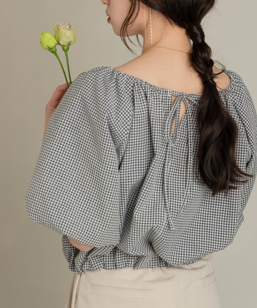 hinari(ヒナリ)の「バルーンギャザーブラウス(シャツ/ブラウス・レディース・チェック/オフホワイト/サックスブルー・FREE)」の22枚目の写真