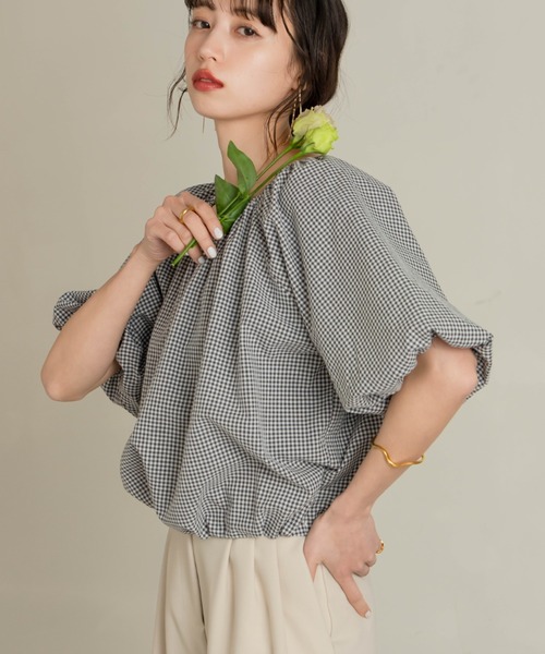 hinari(ヒナリ)の「バルーンギャザーブラウス(シャツ/ブラウス・レディース・チェック/オフホワイト/サックスブルー・FREE)」の21枚目の写真