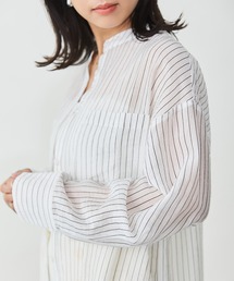 【ZOZO限定】シアーストライプバンドカラーシャツ