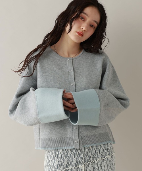 RAGEBLUE（レイジブルー）の「ロールアップデザイン/バイカラーニットカーディガン（カーディガン/ボレロ・レディース・ネイビー/ダークグレー/ライトグレー/ライトピンク・FREE）」の6枚目の写真