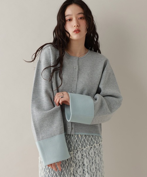 RAGEBLUE（レイジブルー）の「ロールアップデザイン/バイカラーニットカーディガン（カーディガン/ボレロ・レディース・ネイビー/ダークグレー/ライトグレー/ライトピンク・FREE）」の7枚目の写真