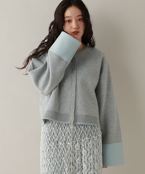 RAGEBLUE（レイジブルー）の「ロールアップデザイン/バイカラーニットカーディガン（カーディガン/ボレロ・レディース・ネイビー/ダークグレー/ライトグレー/ライトピンク・FREE）」の8枚目の写真