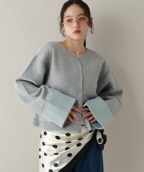 RAGEBLUE（レイジブルー）の「ロールアップデザイン/バイカラーニットカーディガン（カーディガン/ボレロ・レディース・ネイビー/ダークグレー/ライトグレー/ライトピンク・FREE）」の11枚目の写真