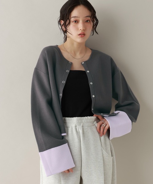 RAGEBLUE（レイジブルー）の「ロールアップデザイン/バイカラーニットカーディガン（カーディガン/ボレロ・レディース・ネイビー/ダークグレー/ライトグレー/ライトピンク・FREE）」の16枚目の写真