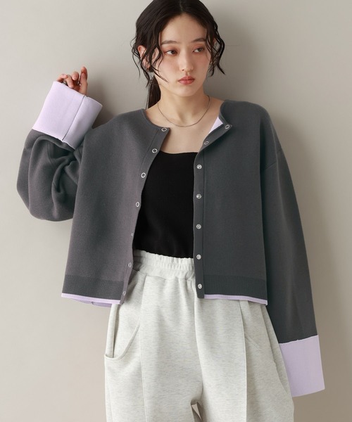 RAGEBLUE（レイジブルー）の「ロールアップデザイン/バイカラーニットカーディガン（カーディガン/ボレロ・レディース・ネイビー/ダークグレー/ライトグレー/ライトピンク・FREE）」の17枚目の写真