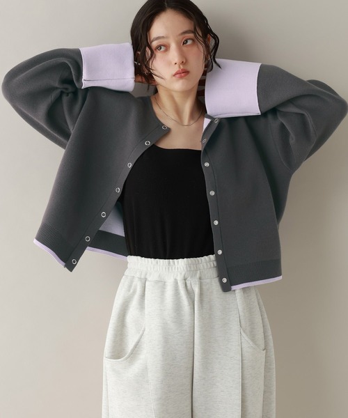 RAGEBLUE（レイジブルー）の「ロールアップデザイン/バイカラーニットカーディガン（カーディガン/ボレロ・レディース・ネイビー/ダークグレー/ライトグレー/ライトピンク・FREE）」の18枚目の写真