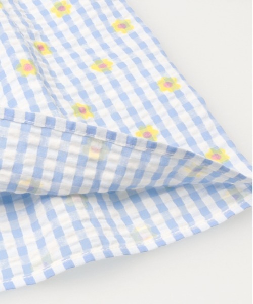 Moujonjon（ムージョンジョン）の「いちご・小花柄ギンガムチェック柄長袖ワンピース（ワンピース・キッズ・ライトピンク/サックスブルー・90/100/110/120/130/140）」の6枚目の写真