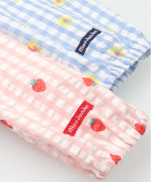 Moujonjon（ムージョンジョン）の「いちご・小花柄ギンガムチェック柄長袖ワンピース（ワンピース・キッズ・ライトピンク/サックスブルー・90/100/110/120/130/140）」の7枚目の写真