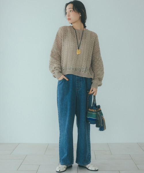 studio CLIP(スタディオクリップ)の「《natural by clip》テープヤーン透かしプルオーバー(ニット/セーター・レディース・ベージュ/ライトブルー/アイボリー・FREE)」の6枚目の写真