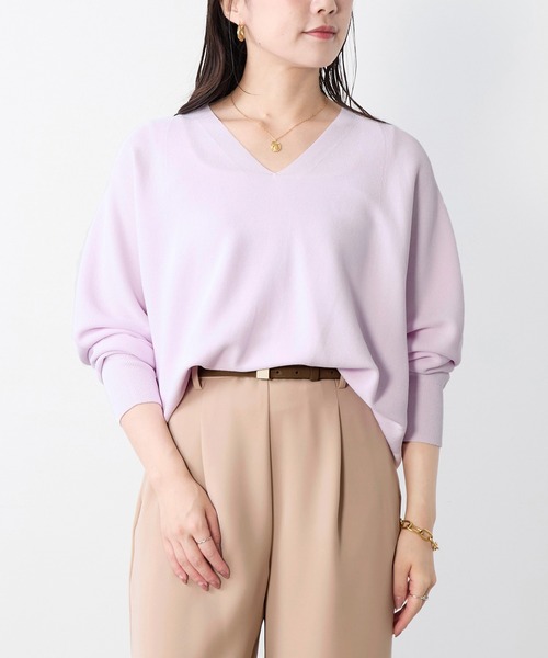 MICA&DEAL（マイカ＆ディール）の「ホールガーメントVネックニットプルオーバー（ニット/セーター・レディース・ホワイト/ピンク/アイボリー/ネイビー・FREE）」の4枚目の写真