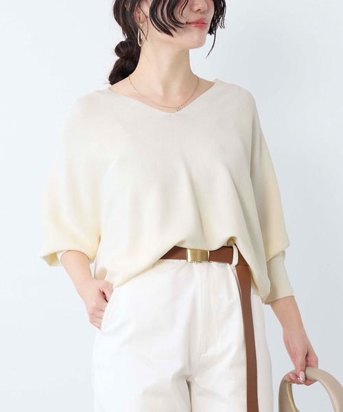 MICA&DEAL（マイカ＆ディール）の「ホールガーメントVネックニットプルオーバー（ニット/セーター・レディース・ホワイト/ピンク/アイボリー/ネイビー・FREE）」の2枚目の写真