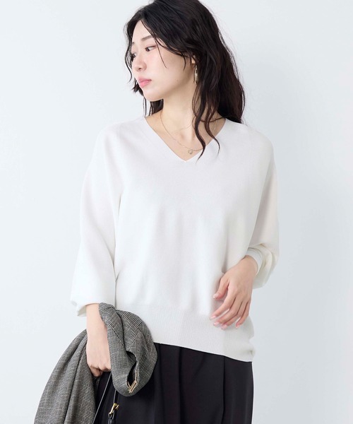 MICA&DEAL（マイカ＆ディール）の「ホールガーメントVネックニットプルオーバー（ニット/セーター・レディース・ホワイト/ピンク/アイボリー/ネイビー・FREE）」の5枚目の写真