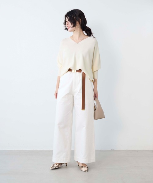 MICA&DEAL（マイカ＆ディール）の「ホールガーメントVネックニットプルオーバー（ニット/セーター・レディース・ホワイト/ピンク/アイボリー/ネイビー・FREE）」の14枚目の写真