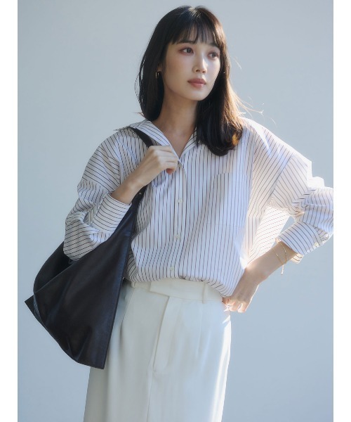 anuans(アニュアンス)の「【STRIPE】スタンダードシャツ(シャツ/ブラウス・レディース・サックスブルー/ブラウン・F)」の1枚目の写真