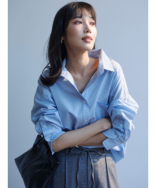 anuans(アニュアンス)の「【STRIPE】スタンダードシャツ(シャツ/ブラウス・レディース・サックスブルー/ブラウン・F)」の4枚目の写真