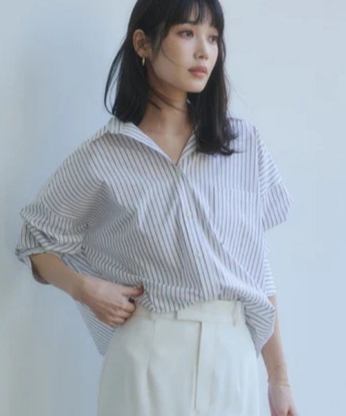 anuans(アニュアンス)の「【ベストセラー】スタンダードシャツ (ストライプ)(シャツ/ブラウス・レディース・サックスブルー/ブラウン・F)」の5枚目の写真