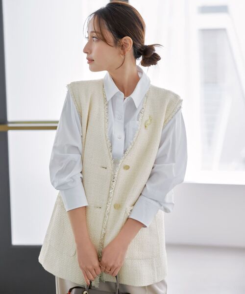 COHINA(コヒナ)の「ミックスツイードジレ 【低身長・小柄女性】(ベスト・レディース・ホワイト/ネイビー/ブラック・ONE SIZE)」の2枚目の写真