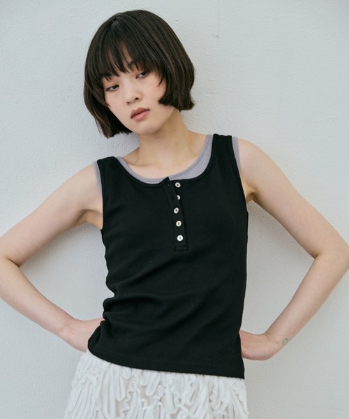 AIC.(エーアイシー)の「パッド付レイヤードヘンリータンクトップ(タンクトップ・レディース・ブラック/バーガンディー/オフホワイト・FREE)」の13枚目の写真