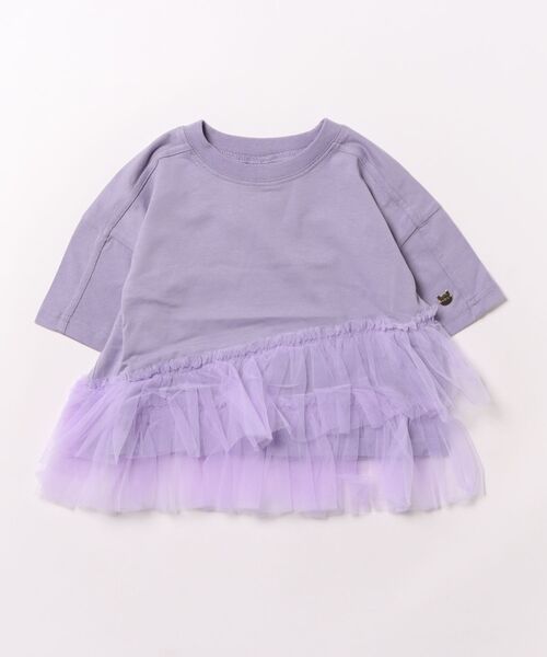 nino（ニノ）の「裾チュール　Tシャツ（Tシャツ/カットソー・キッズ・ホワイト/パープル・90cm/100cm/110cm/120cm）」の2枚目の写真