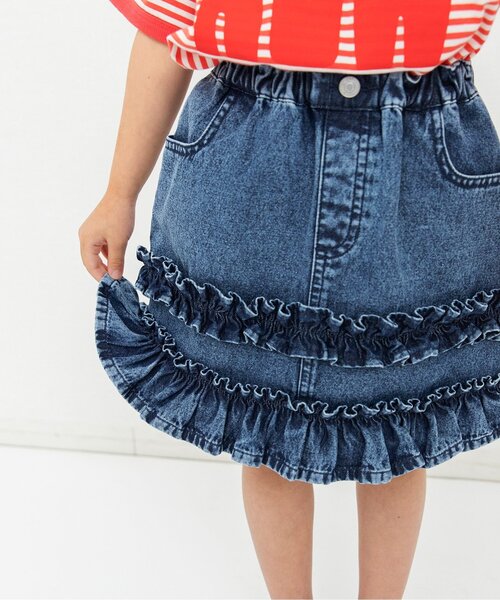 BREEZE（ブリーズ）の「デニムフリルスカート_ジュニア対応（デニムスカート・キッズ・ブルー/ブラック・140/110/100/130/120/90/80）」の5枚目の写真