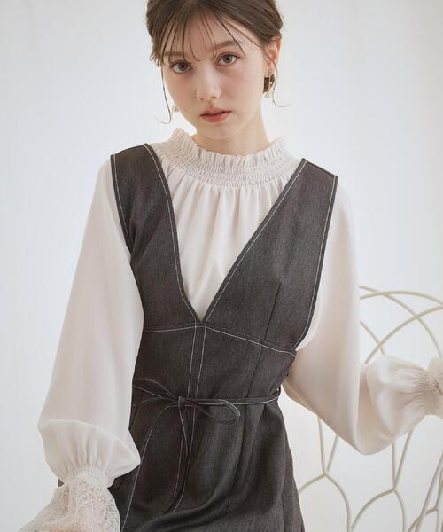 couture brooch(クチュールブローチ)の「【通勤・着映え】レースカフス ピコシャーリング バックリボンブラウス(シャツ/ブラウス・レディース・ブラック/アイボリー/ピンク・36/42/40/38)」の16枚目の写真
