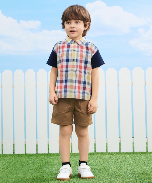 combimini（コンビミニ）の「半袖ビッグシャツ（チェック）（シャツ/ブラウス・キッズ・ネイビー・80/90/100/110/120）」の3枚目の写真