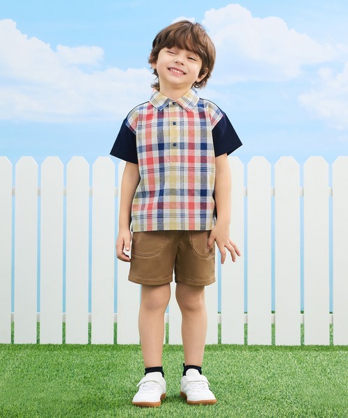 combimini（コンビミニ）の「半袖ビッグシャツ（チェック）（シャツ/ブラウス・キッズ・ネイビー・80/90/100/110/120）」の4枚目の写真