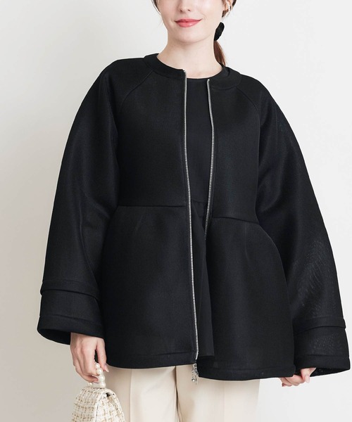 PICCIN PERLA（ピッチンペルラ）の「シアーボンディングジャケット（ノーカラージャケット・レディース・オフホワイト/ブラック・M）」の2枚目の写真