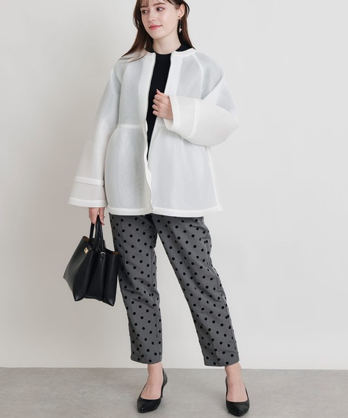 PICCIN PERLA（ピッチンペルラ）の「シアーボンディングジャケット（ノーカラージャケット・レディース・オフホワイト/ブラック・M）」の7枚目の写真