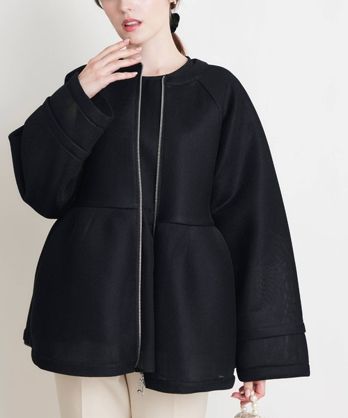 PICCIN PERLA（ピッチンペルラ）の「シアーボンディングジャケット（ノーカラージャケット・レディース・オフホワイト/ブラック・M）」の11枚目の写真