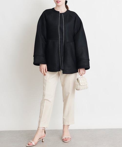 PICCIN PERLA（ピッチンペルラ）の「シアーボンディングジャケット（ノーカラージャケット・レディース・オフホワイト/ブラック・M）」の14枚目の写真