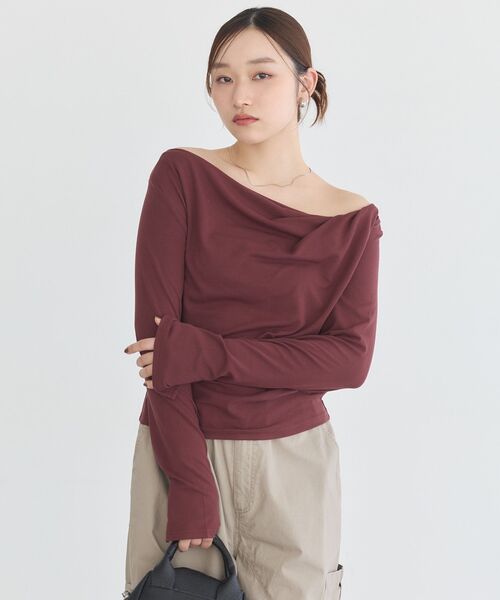 earth music&ecology(アースミュージックアンドエコロジー)の「アソートドレーププルオーバー(Tシャツ/カットソー・レディース・ピンク/ブラック/グレー系その他5/ドット/ブラウン・FREE)」の4枚目の写真