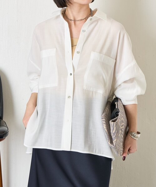 Jena espace merveilleux(ジェナ エスパスメルヴェイユ)の「【ドライタッチ/通気性◎】バックシャーリングシャツ(シャツ/ブラウス・レディース・チャコールグレー/パープル/グレー/オフホワイト/イエロー・FREE)」の11枚目の写真