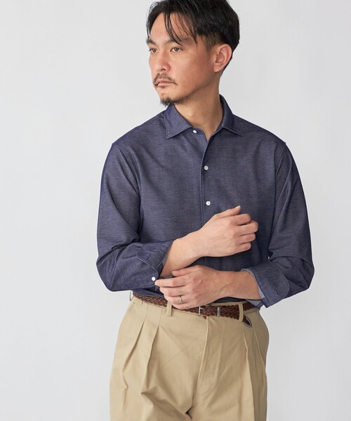SHIPS(シップス)の「SHIPS: ジャージー デニム ライク ワンピースカラー シャツ(Tシャツ/カットソー・メンズ・ネイビー・SMALL/MEDIUM/X-LARGE/LARGE)」の1枚目の写真