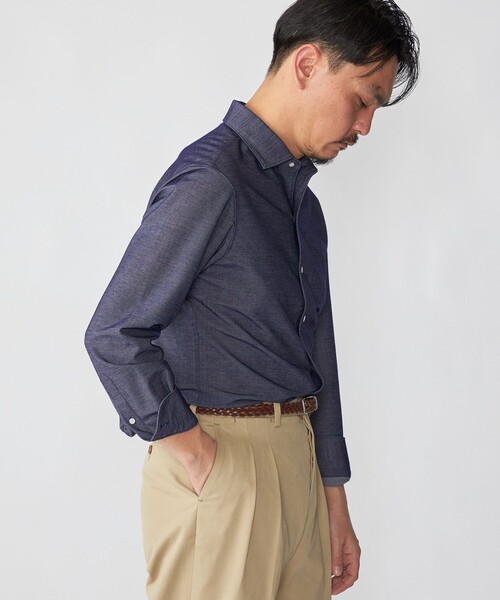 SHIPS(シップス)の「SHIPS: ジャージー デニム ライク ワンピースカラー シャツ(Tシャツ/カットソー・メンズ・ネイビー・SMALL/MEDIUM/X-LARGE/LARGE)」の4枚目の写真