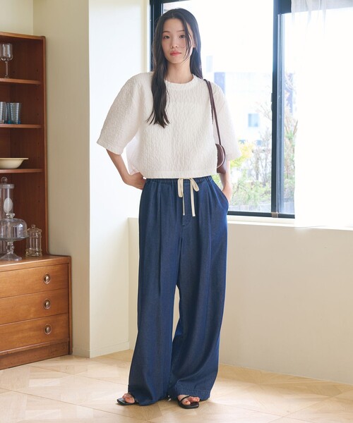 セール】ジャガード クルーネック 6分袖 プルオーバー（Tシャツ 