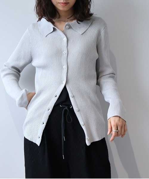 leswel(レスウェル)の「【M】リブニットポロカーディガン(カーディガン/ボレロ・レディース・ライトグレー/ブルー/ブラック・M)」の1枚目の写真