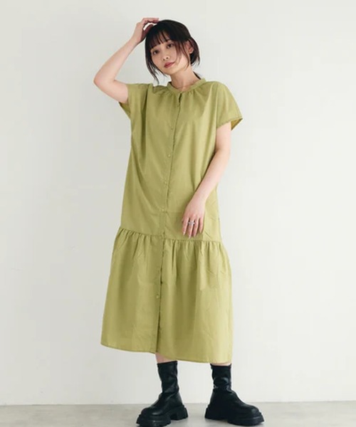 merrylatte(メリーラテ)の「バンドカラーティアードワンピース【IROHANI】(ワンピース・レディース・ブラック/カーキ/ホワイト・FREE)」の9枚目の写真