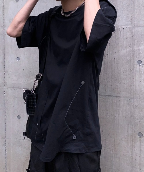 lilful(リルフル)の「【26年春夏新作】ボタンデザインギミックステッチTシャツ(Tシャツ/カットソー・メンズ・ブラック・L/M)」の10枚目の写真