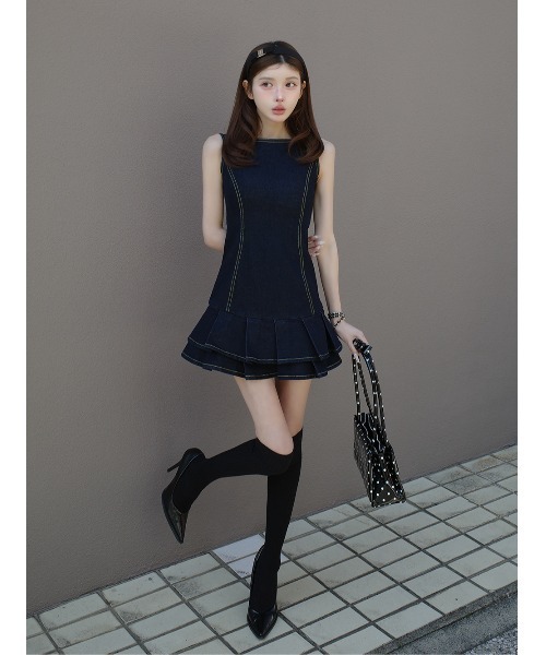 ダーリッチ　ダブルプリーツデニムミニワンピース ダブルプリーツデニムミニワンピース – Darich