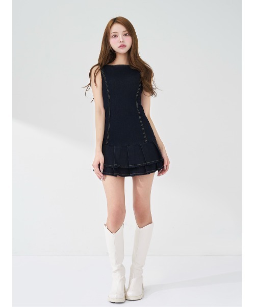 ダーリッチ　ダブルプリーツデニムミニワンピース Darich（ダーリッチ）の「ダブルプリーツデニムミニワンピース