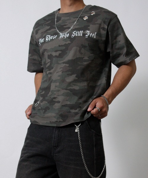NYLAUS(ナイラス)の「【NYS】アイレット スプレー加工 グランジ 半袖Tシャツ ユニセックス(Tシャツ/カットソー・メンズ・ピンク/カーキ/ブラック/アイボリー・L/M/S)」の3枚目の写真