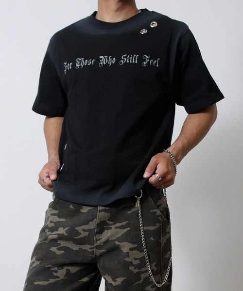NYLAUS(ナイラス)の「【NYS】アイレット スプレー加工 グランジ 半袖Tシャツ ユニセックス(Tシャツ/カットソー・メンズ・ピンク/カーキ/ブラック/アイボリー・L/M/S)」の1枚目の写真