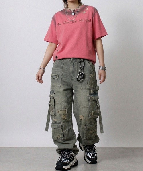 NYLAUS(ナイラス)の「【NYS】アイレット スプレー加工 グランジ 半袖Tシャツ ユニセックス(Tシャツ/カットソー・メンズ・ピンク/カーキ/ブラック/アイボリー・L/M/S)」の11枚目の写真