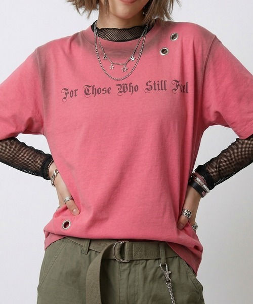 NYLAUS(ナイラス)の「【NYS】アイレット スプレー加工 グランジ 半袖Tシャツ ユニセックス(Tシャツ/カットソー・メンズ・ピンク/カーキ/ブラック/アイボリー・L/M/S)」の9枚目の写真