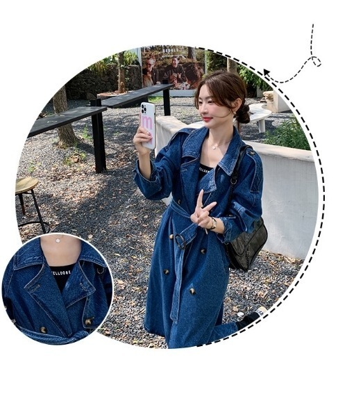 I.O.E(アイオイ)の「デニム トレンチコート ロング丈(トレンチコート・レディース・ブルー・LARGE/MEDIUM/X-LARGE)」の13枚目の写真